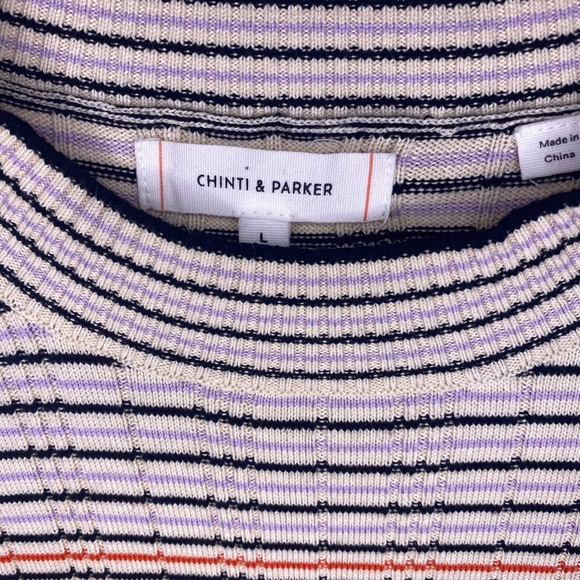 Chinti & Parker Multicolored Fine Lines Silk-Cotton Sweater - Picture 3 of 10